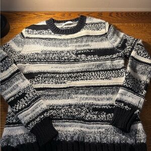 Derek Lam Black and White Textured Crewneck Sweater